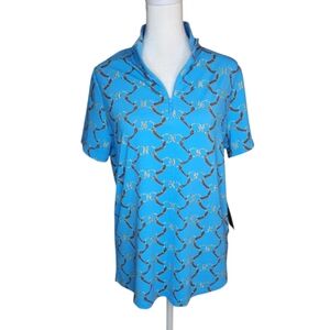 NEW IBKUL Short Sleeve Mock Neck UPF 1/4 Zip Top in Belmont Blue M